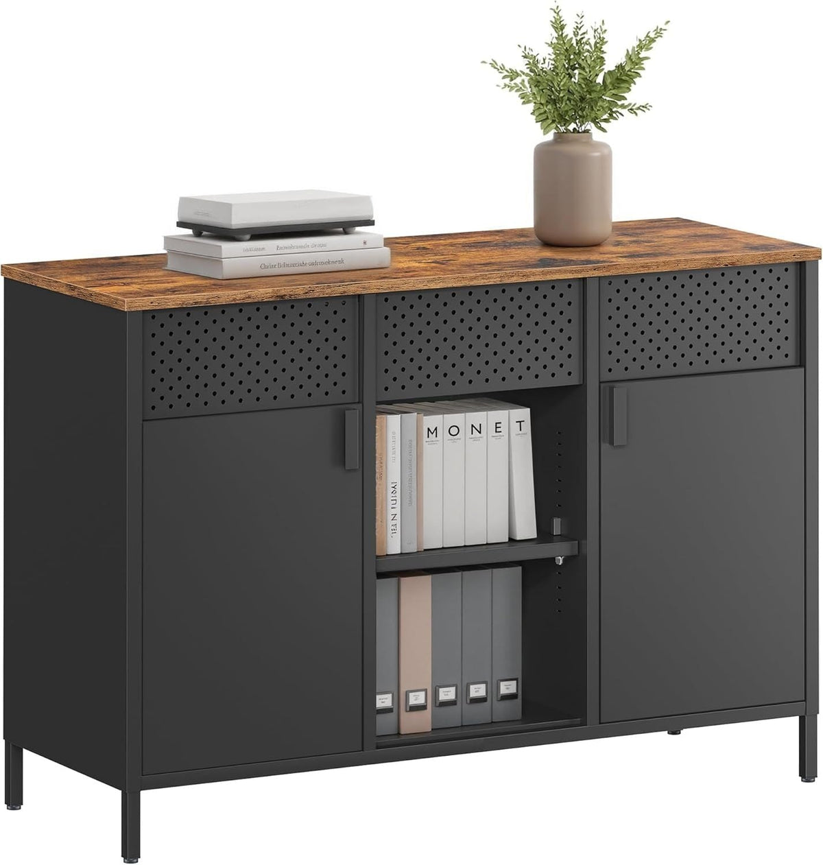 Songmics Home Rustic Brown/Black Metal Buffet Cabinet