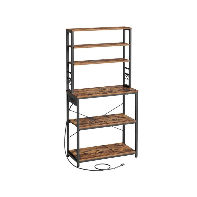 Songmics Home Small Rustic Brown Baker's Rack with 4 AC Outlets U0