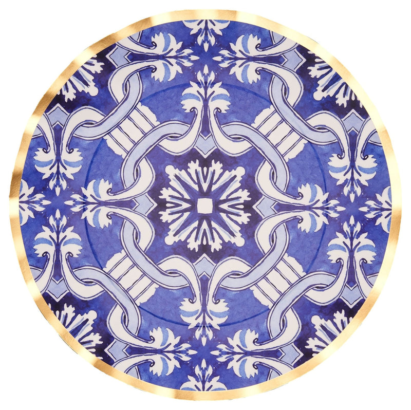 Sophistiplate Moroccan Nights Round Bordered Trimmed Paper Disposable Dinner Plates, Blue/Gold, Tile, 10-in, 8-pk, for Mother's Day/Easter X5