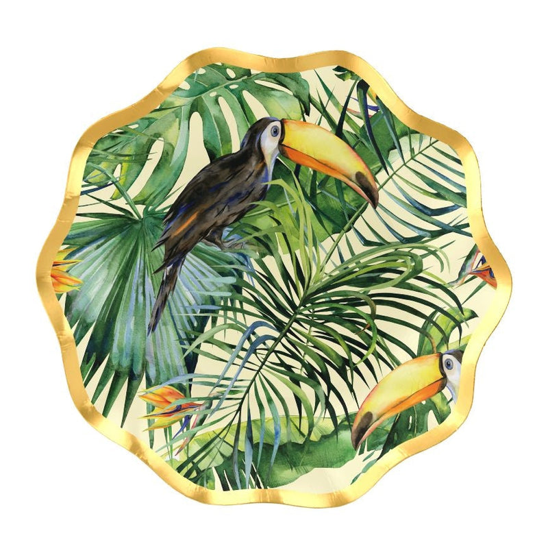 Sophistiplate Palm Spring Round Paper Disposable Appetizer Bowls, Green/Gold, 6.5-in, 8-pk, for Summer Party S9