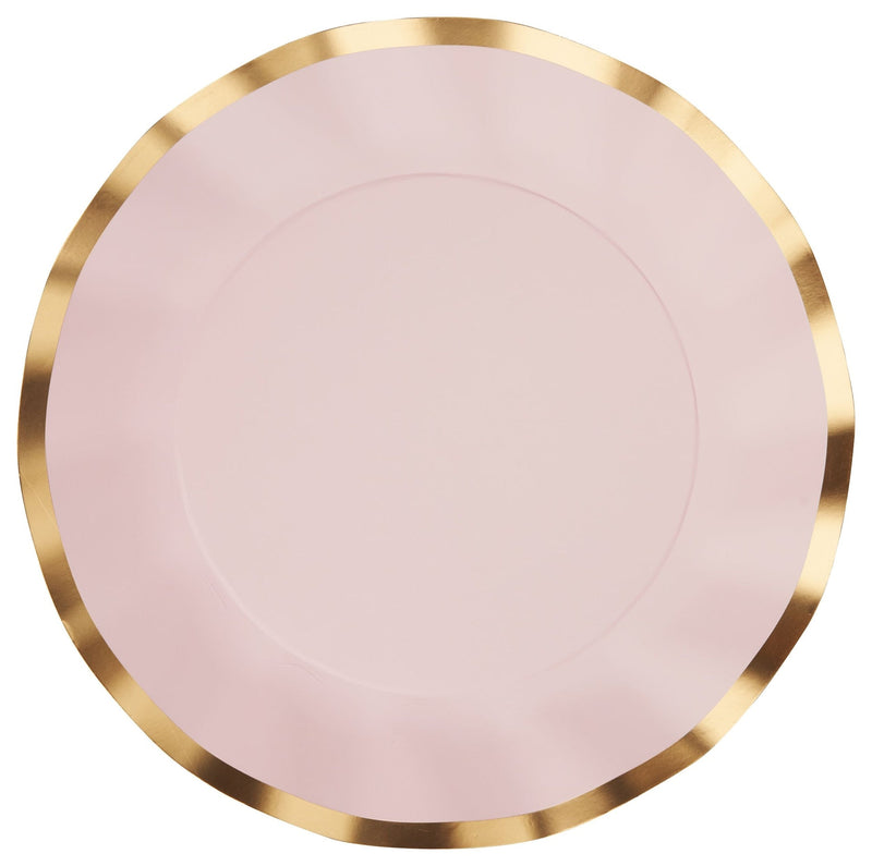 Sophistiplate Round Bordered Trimmed Paper Disposable Dinner Plates, Pink/Gold, 10-in, 8-pk, for Valentine's Day/Bridal Shower/Baby Shower J4