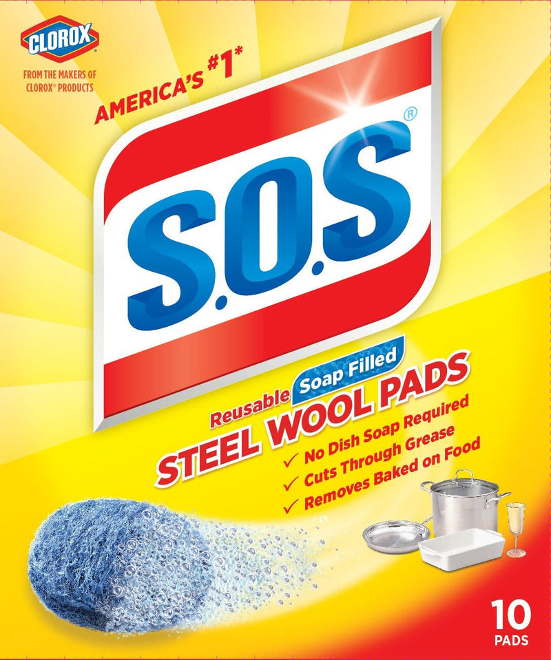 SOS All-Purpose No-Scratch Steel Wool Soap Pads / Scrub Sponges, 10-pk Y3