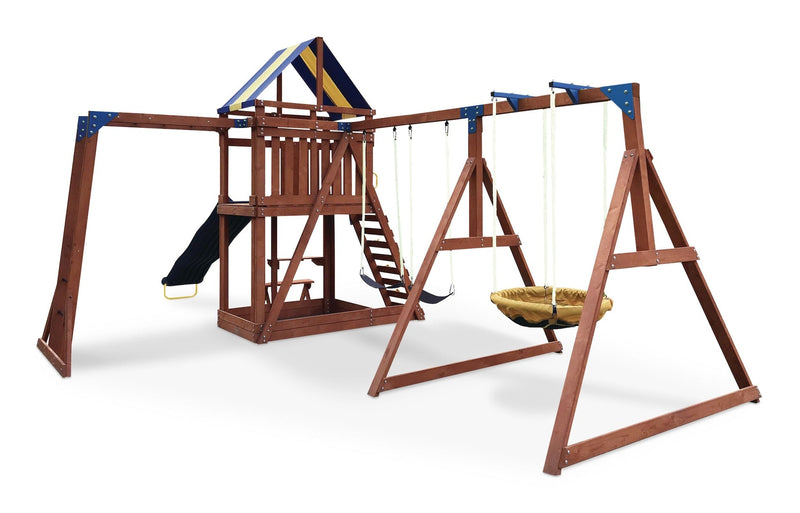 Sportspower Grand Mesa Outdoor Wooden Play Centre, with Swings, Slide, Sandbox and More, Ages 5+ B9