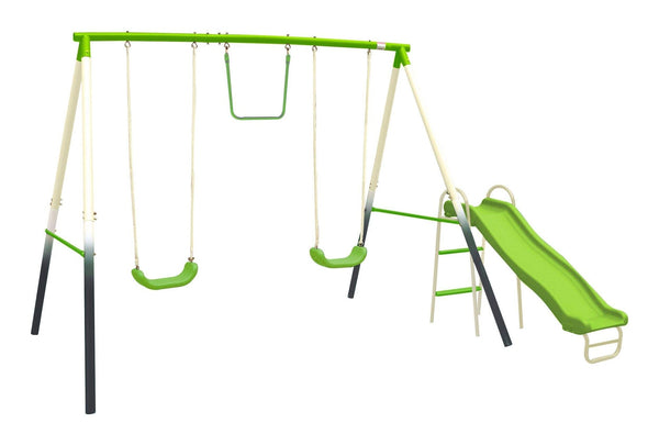 Sportspower Outdoor 4-Station Metal Swing Set Combo with 2 Swings, Trapeze & Slide, Ages 3+ T7