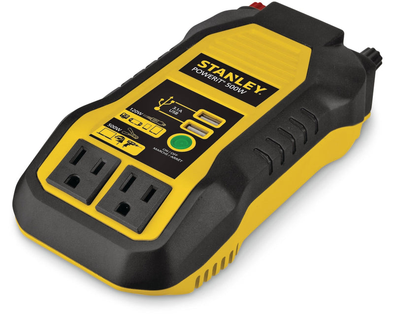 Stanley 500W Inverter & Power Outlet with Battery Clamps, USB Ports, 12V DC Adapter M8