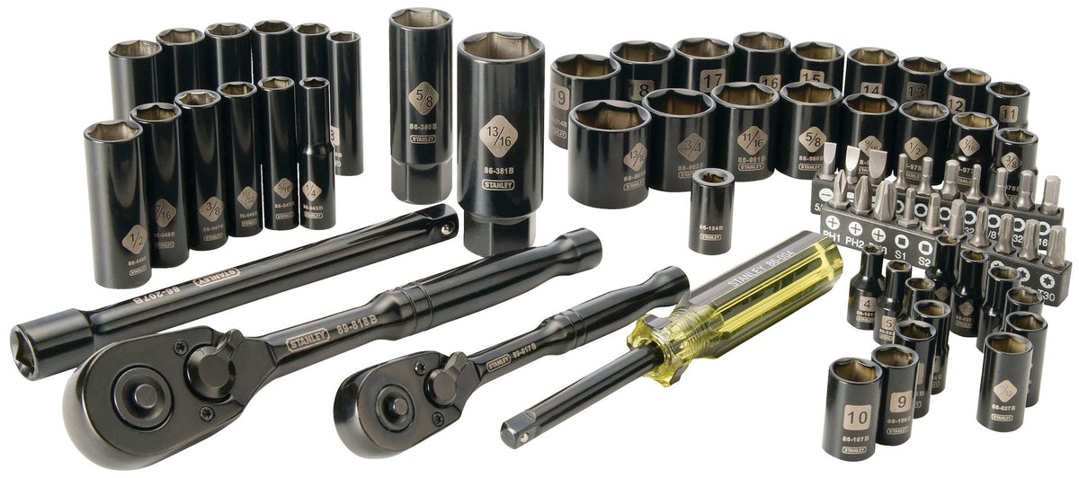 Stanley Professional Grade Black Chrome Socket Set, 70-pc, SAE/Metric