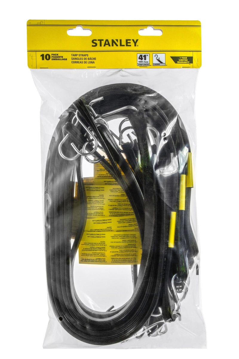 Stanley Tarp Straps, All-Weather Rubber Bungee Cords with S-Hooks, 41-in, 10-pk A2