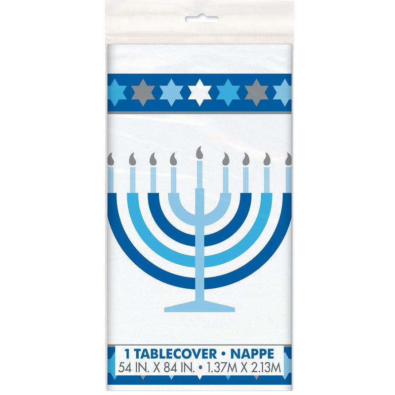Starry Rectangle Plastic Reusable Table Cover, White/Blue, 54x108-in, for Hanukkah R1