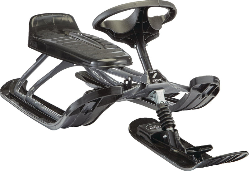 Stiga GT King Size Kids' 2-Person Winter Snow Racer Sled with Steering Wheel & Brakes, Grey M8