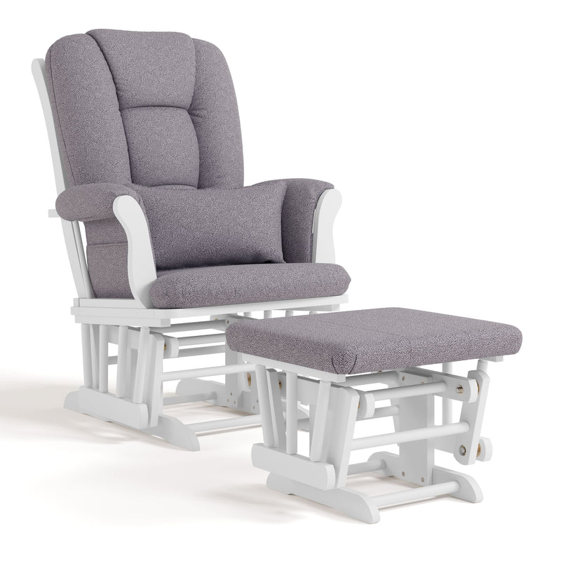 Storkcraft Tuscany Glider & Ottoman Set with Matching Lumbar Cushion, White with Grey Swirl P0