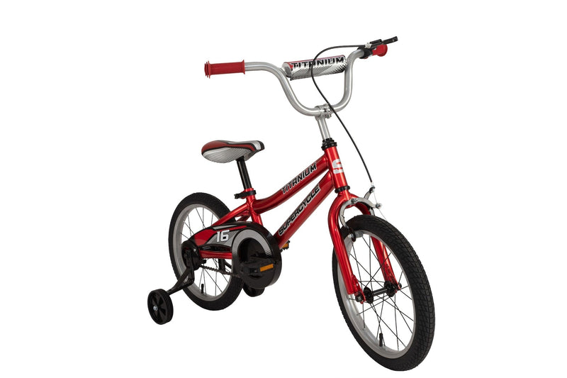 Supercycle Titanium Kids' Bike with Training Wheels, Red, 16-in K0