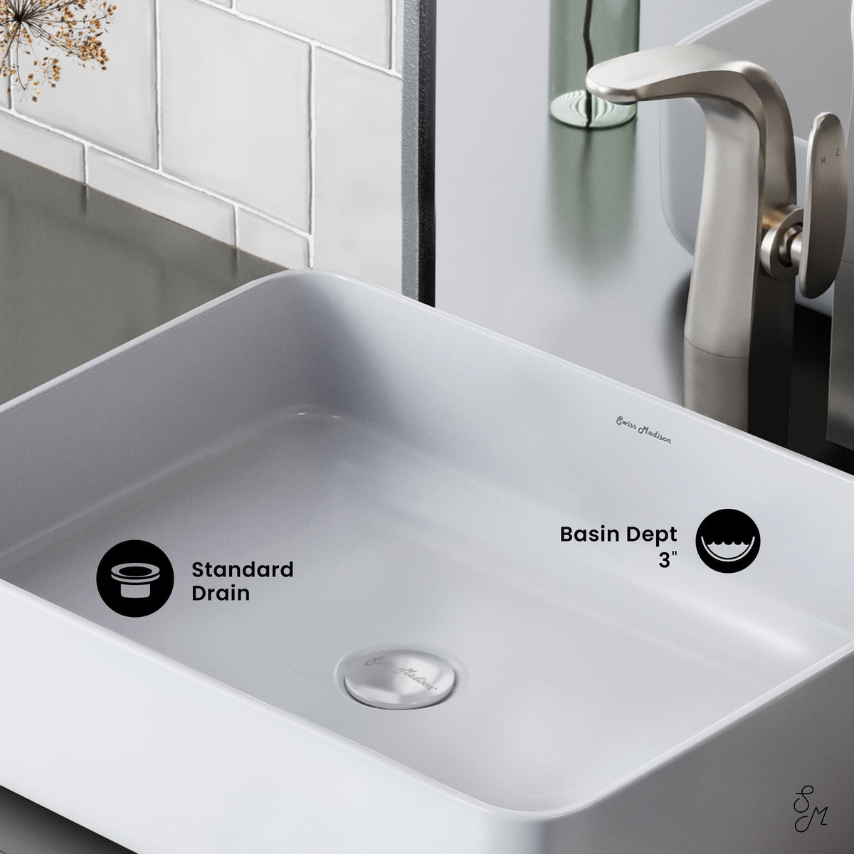 Swiss Madison Concorde Rectangle Ceramic Vessel Sink