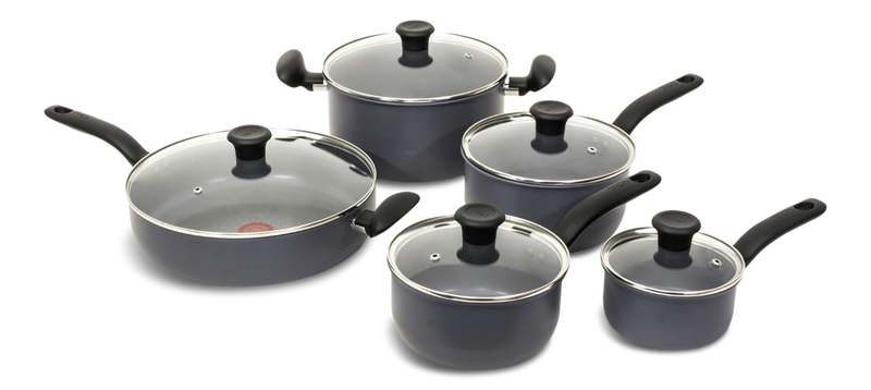 T-fal Hard Titanium Cookware Set, Non-stick, Dishwasher & Oven Safe, Grey, 10-pc C3