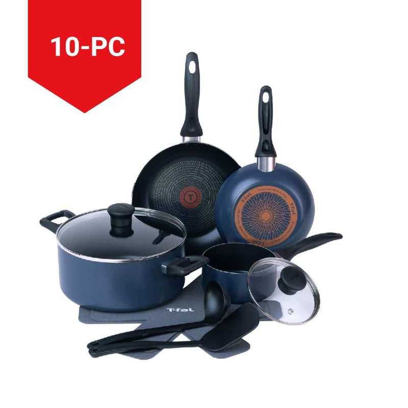 T-Fal Viva Aluminum Non-Stick Cookware Set, Blue, 10-pc I4