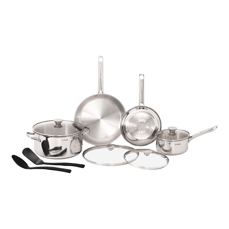 T-Fal Viva Stainless Steel Cookware Set, Dishwasher & Oven Safe, Pots and Pans Set, 10-pc L2