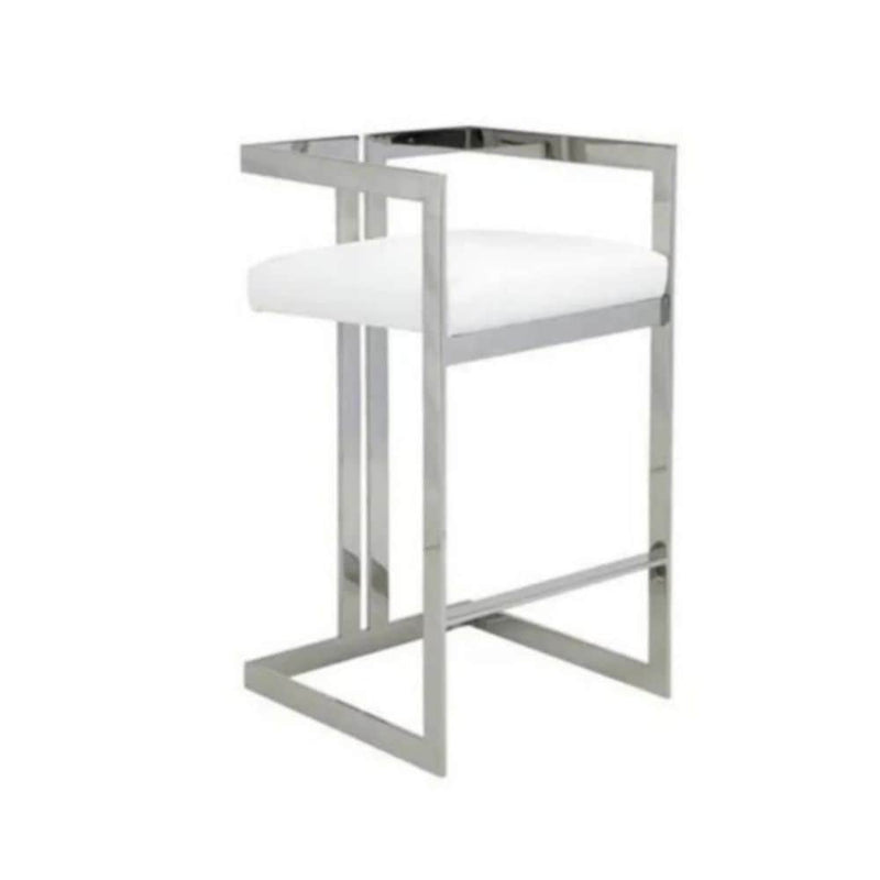 Take Me Home White Cushioned Harvey Stool with Silver Frame Q0