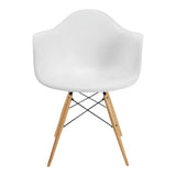 Take Me Home White Plastic Bucket Armchair with Wood Legs
