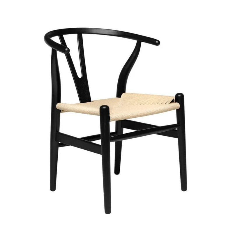 Take Me Home Wishbone Wood Dining Chair with Woven Seat, Black L7