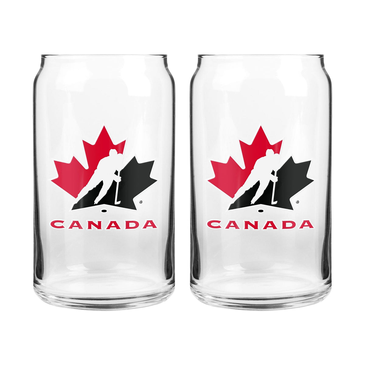 Team Canada/Hockey Canada Can Glass Set, Clear, 16-oz, 2-pk