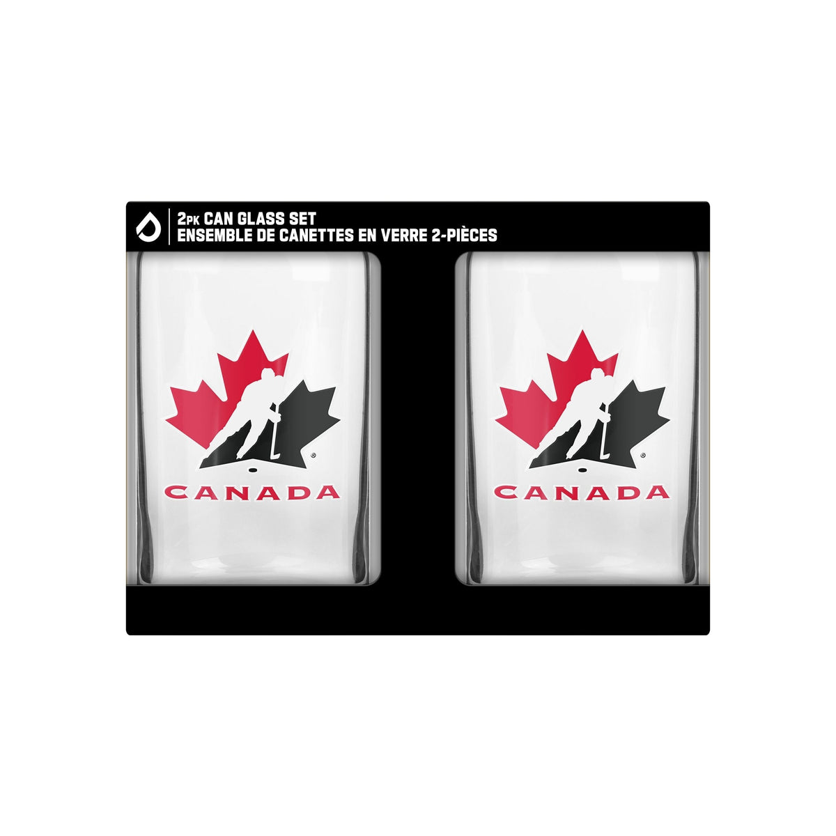 Team Canada/Hockey Canada Can Glass Set, Clear, 16-oz, 2-pk