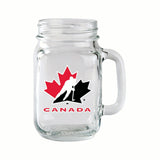 Team Canada/Hockey Canada Glass Mason Mug, Reusable Drinking Jar with Handle, Clear, 14-oz