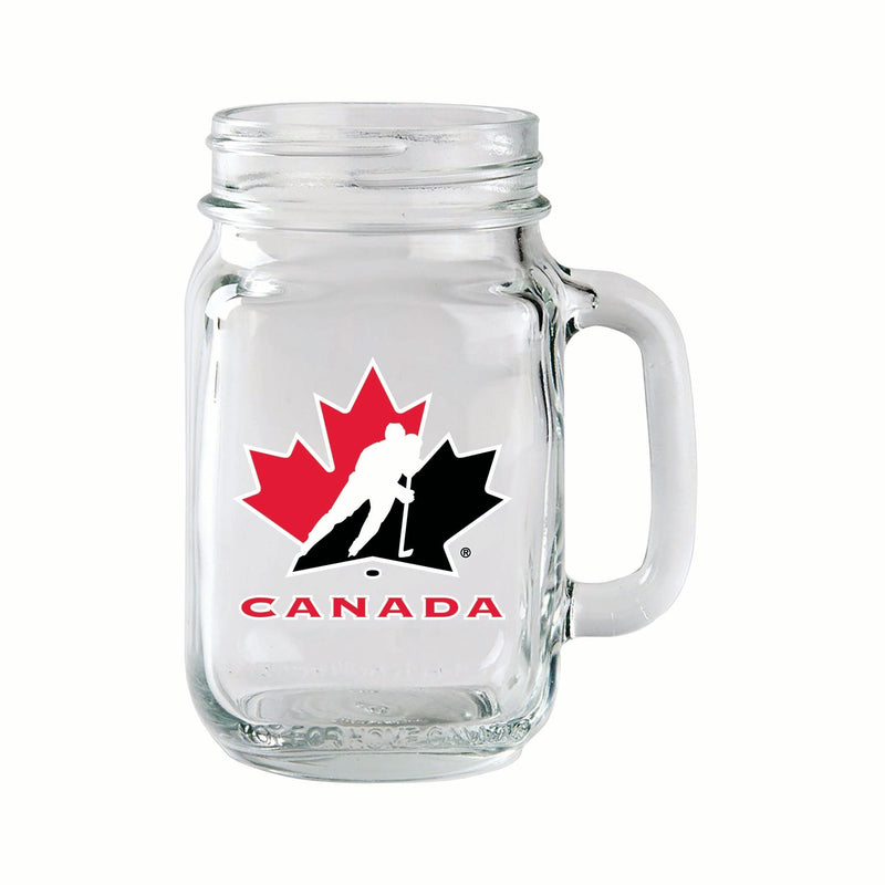 Team Canada/Hockey Canada Glass Mason Mug, Reusable Drinking Jar with Handle, Clear, 14-oz S2