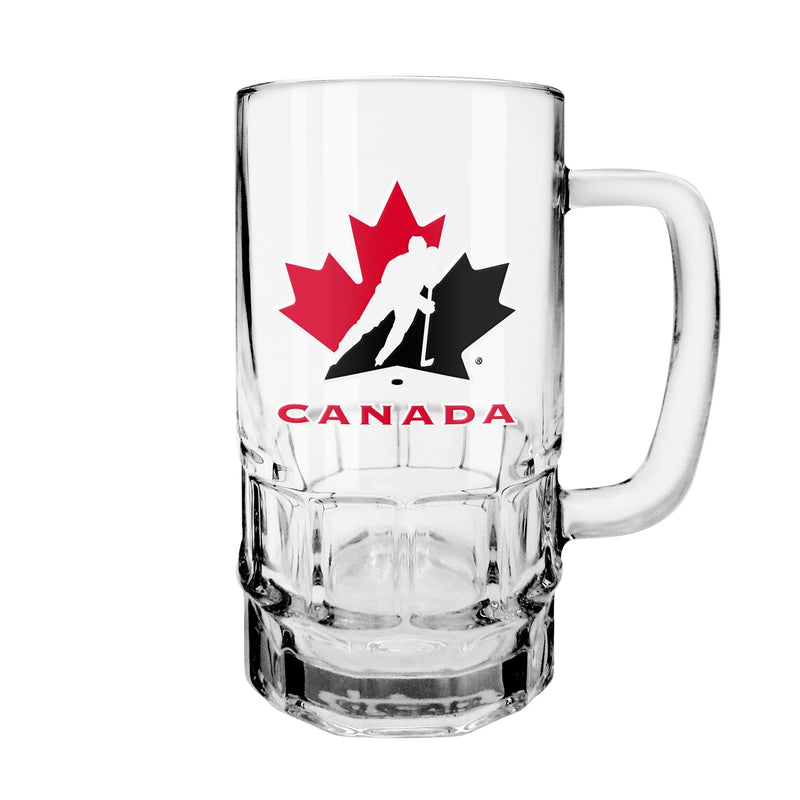Team Canada/Hockey Canada Reusable Glass Beer Stein, Classic Drinking Glass with Handle, Clar, 18-oz H9