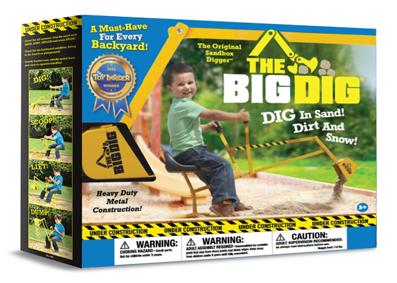 The Big Dig Kids' Ride-On Digger Excavator, Yellow, Ages 3+, for Summer/Backyard Activities R3