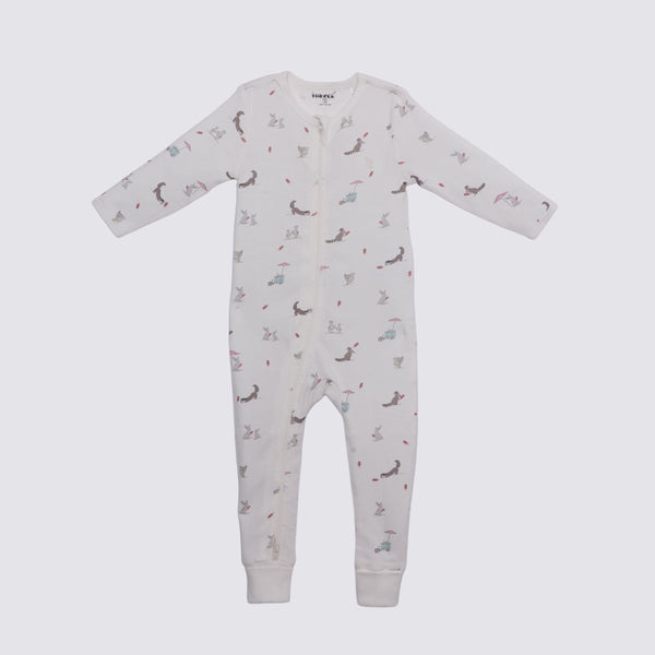 The Elk Baby Racoon Print Premium Organic Cotton Play and Grow Rib Foot Zippy, Various Sizes T9