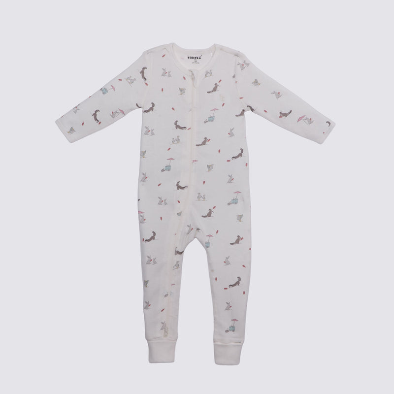 The Elk Baby Racoon Print Premium Organic Cotton Play and Grow Rib Foot Zippy, Various Sizes T9