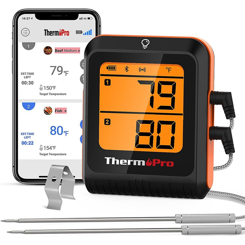 ThermoPro 2-Probe Digital-Read Bluetooth Wireless Food & Meat Cooking Thermometer with Backlight Display & Rechargeable Battery I5