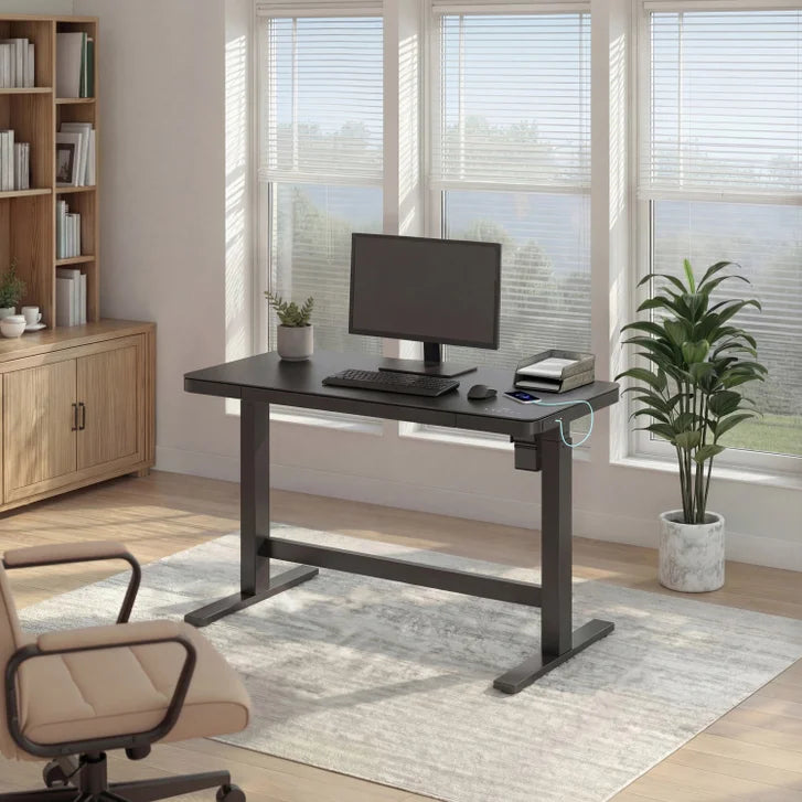 Tresanti Tessa 119.4 cm (47 in.) Adjustable Height Desk with LED Lighting, Black C0