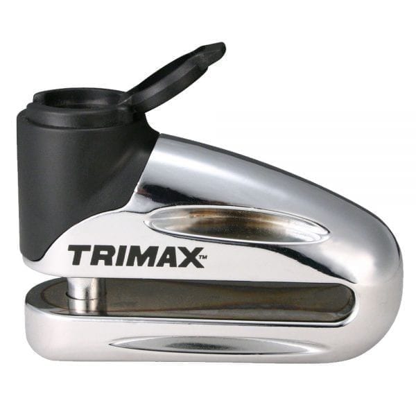 Trimax Hardened Metal Motorcycle Disc Lock with 10mm Pin, Chrome/Silver with Pouch & Cable N9
