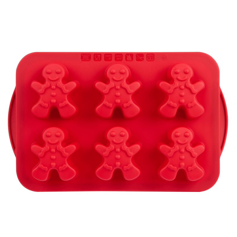 Trudeau Dishwasher Safe Red Silicone Gingerbread Pan, 6-pk J9