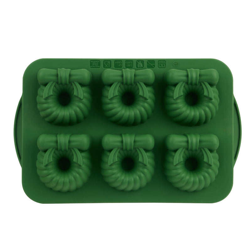 Trudeau Green Steel/Silicone Wreath Cake Pan, 6-pk Z7