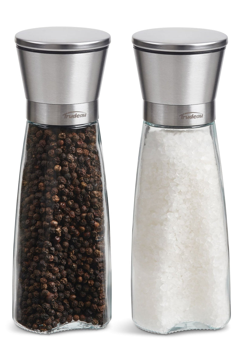 Trudeau Stainless Steel/Glass Salt & Pepper Grinder Mill Set, Pre-Filled, 8-in, 2-pc V9