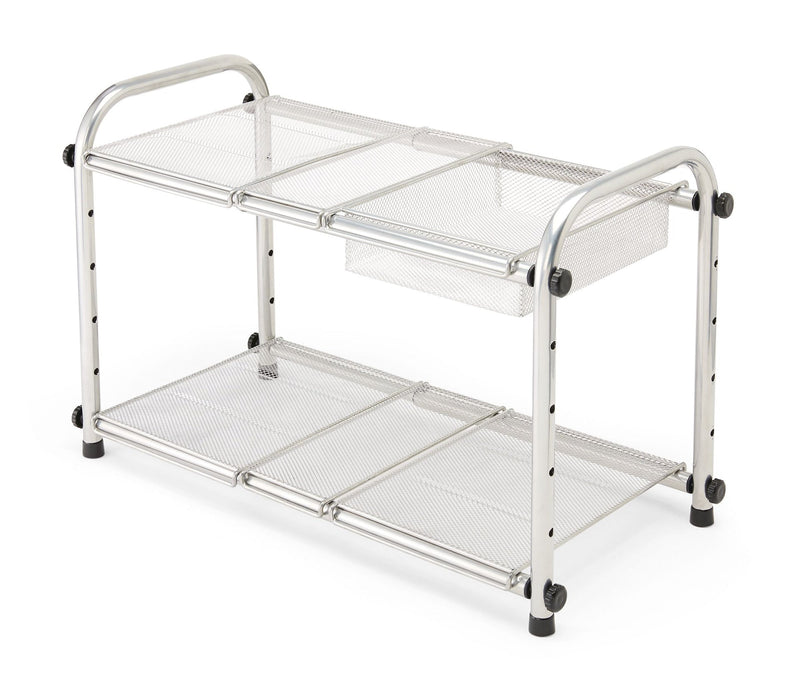 Type A Alpha Under-Sink Expandable & Adjustable Metal Storage Organizer Shelf with Basket, Chrome K5