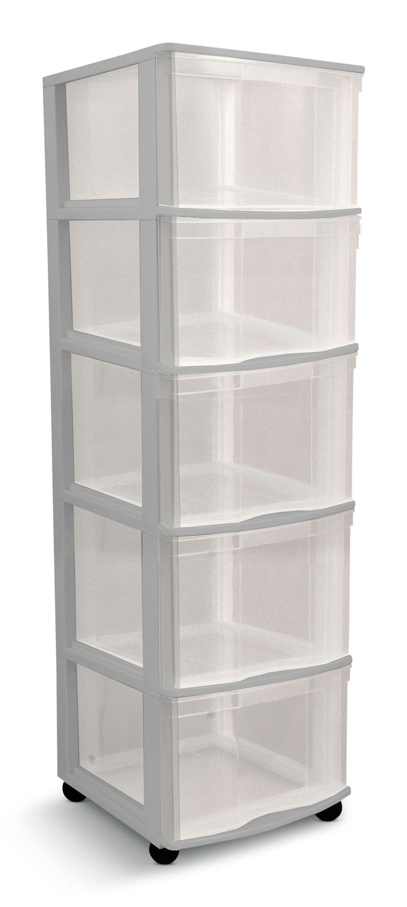 type A Deep Clear Grey Frame 5-Drawer Storage Tower/Cart with Wheels, 39-in O7