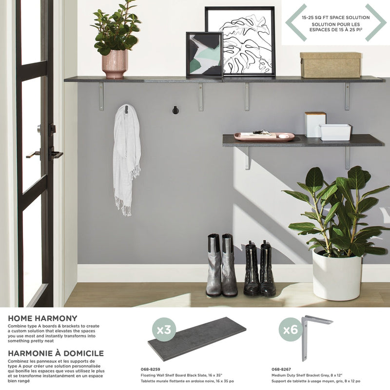 type A Floating Wall Shelf Board, Black Slate, 16 x 35-in X7