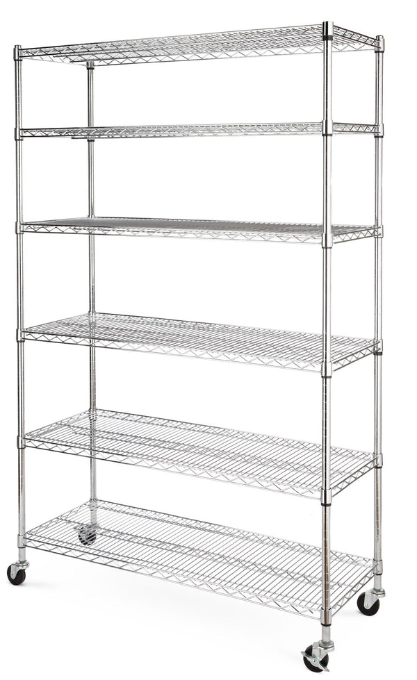 type A Metal 6-Tier Adjustable Wire Shelving Storage Unit with Wheels, Mastercraft Heavy Duty Stackable Storage Box with Lid, 102-L, Black/Blue,... X2