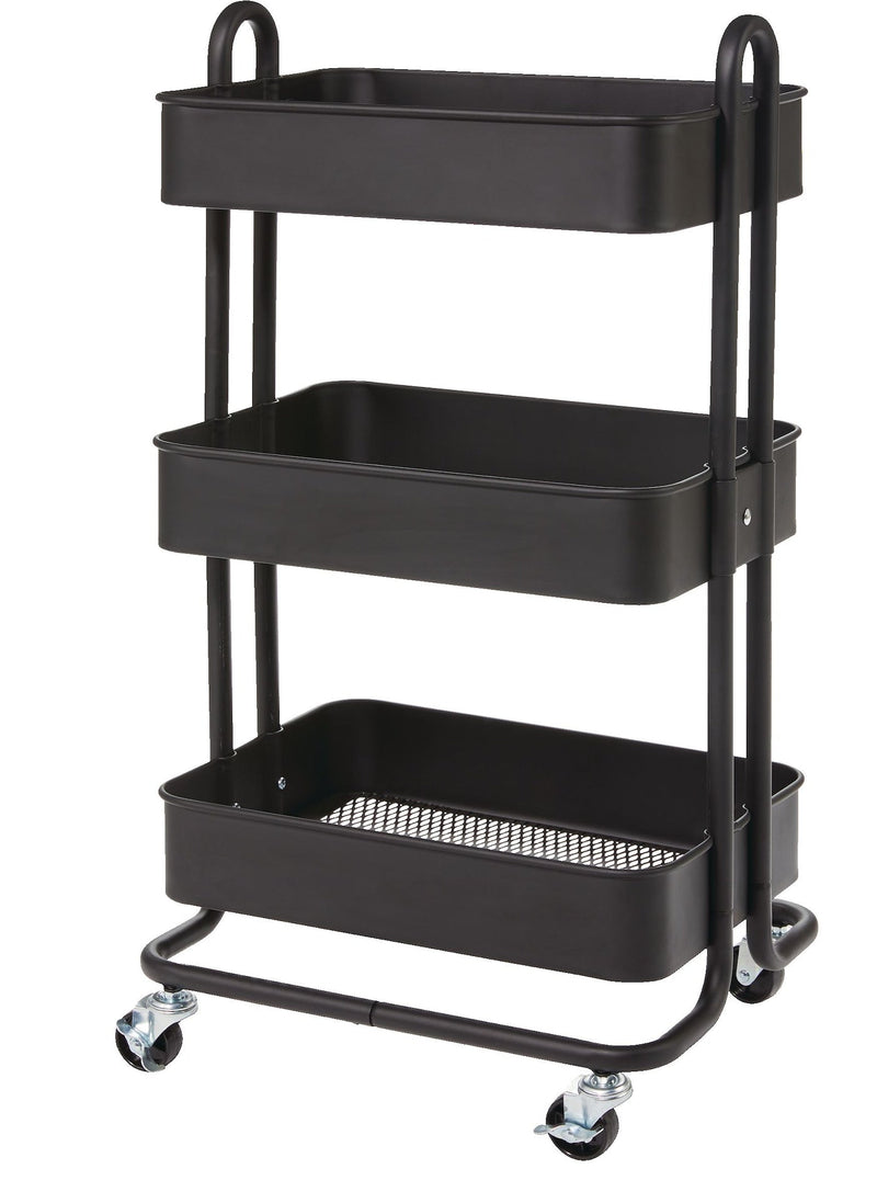 type A Momentum Steel 3-Tier Utility Cart with 4 Wheels Black L8
