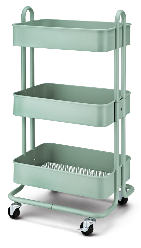 type A Momentum Steel 3-Tier Utility Cart with 4 Wheels, Eucalyptus C4