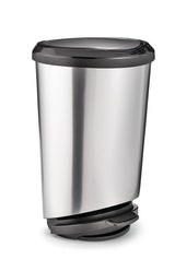 type A Plastic D-Shaped Step Garbage Can, Silver, 42-L