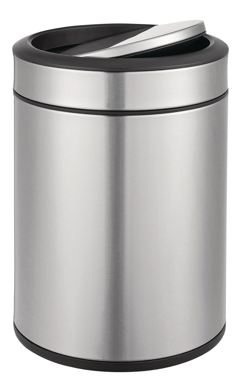 type A Steel and Plastic Circular Swing Lid Garbage Bin, Silver, 8-L K0