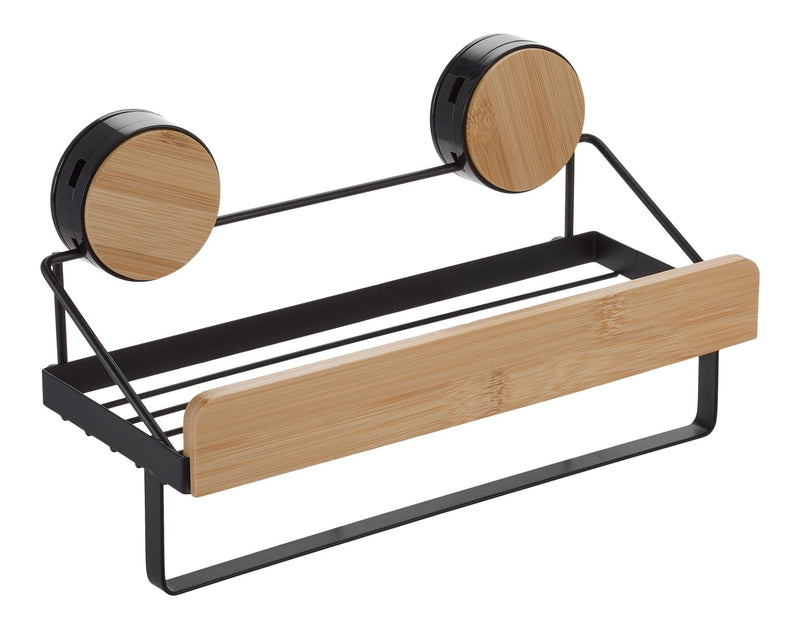 Type A Wall Mounted Single Tier Shower Rack, Black/Bamboo K3