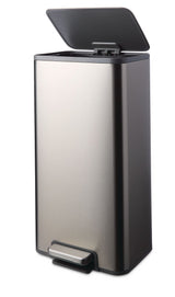 type A Wide Stainless Steel Rectangular Step Garbage Can with Slow Close Lid, 30-L