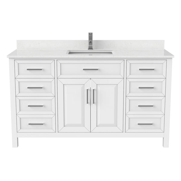Urban Bathe Terrence Undermount Single Sink Stone Top Bathroom Vanity with Drawer & Cabinet Organizer, White, 60-in O9