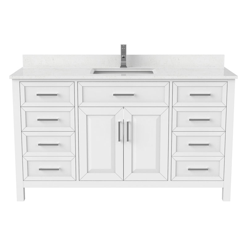 Urban Bathe Terrence Undermount Single Sink Stone Top Bathroom Vanity with Drawer & Cabinet Organizer, White, 60-in R3