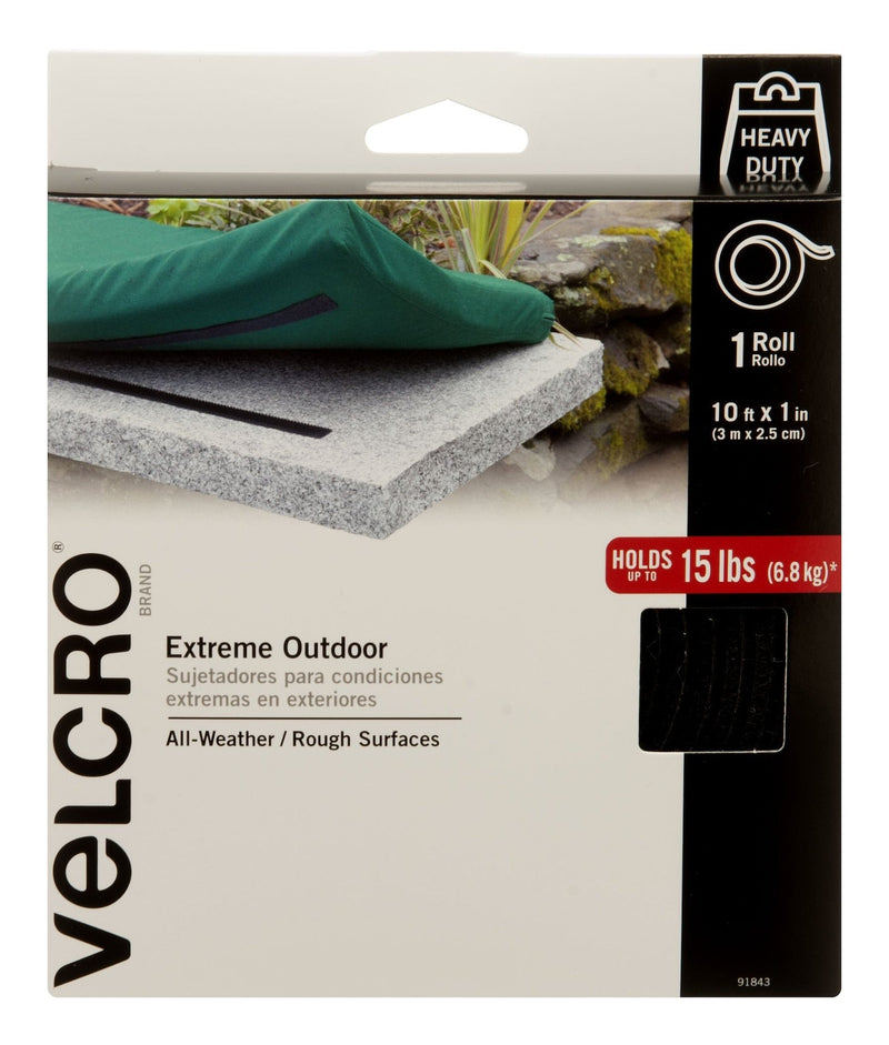 Velcro Industrial Strength Extreme Heavy Duty Tape, Black, 15-lbs, 10-ft x 1-in, 1-pk V5