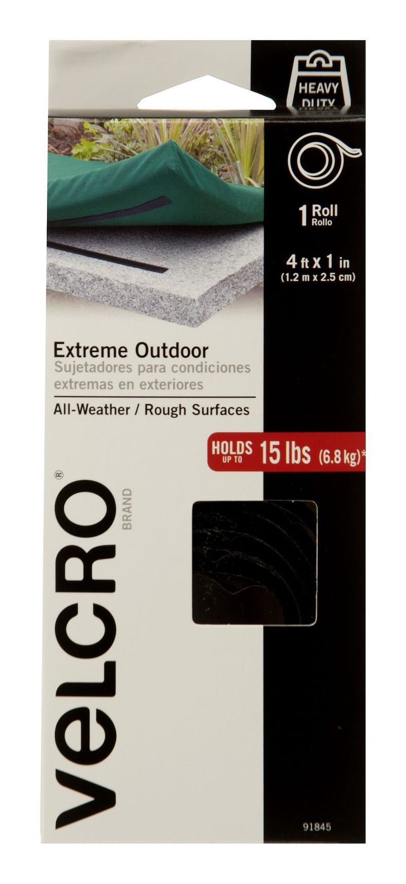 Velcro Industrial Strength Extreme Heavy Duty Tape, Black, 15-lbs, 4-ft x 1-in, 1-pk Y5